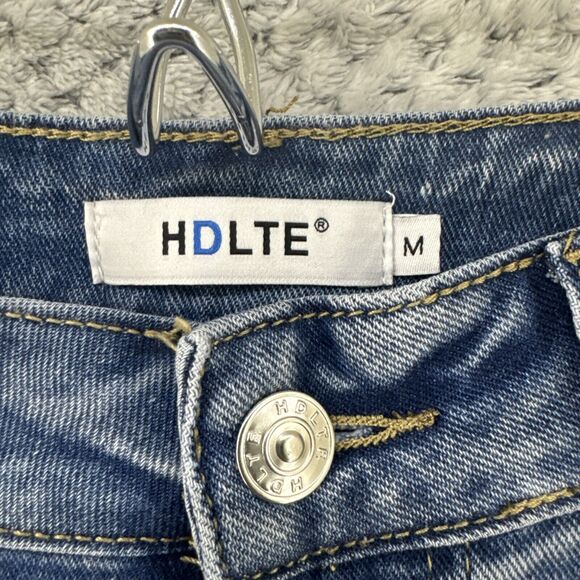 HDLTE Jeans Women M Blue Medium Denim Wash Wide Leg High Rise 5 Pockets Stretchy - Picture 4 of 16